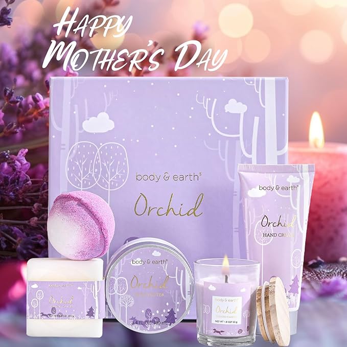 Spa Gifts for Women, Body & Earth 5 Pcs Gifts for Women Orchid Gift Sets, Bath and Body Womens Bath Gifts, Christmas Gift