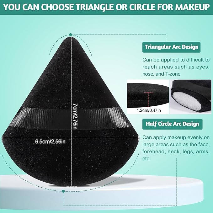 Pimoys 6 Pieces Powder Puff Face Soft Triangle for Loose Powder, Velour Makeup Blender Sponge Set Setting Powder Puff Beauty Makeup Tool, Black and Green