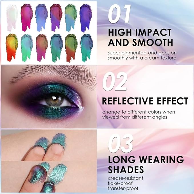 evpct Green Teal Shimmery Eyeshadow Palette, Teal Glitter Loose High Pigment Shimmer Metallic Rainbow Eyeshadow Makeup Pallet, Green Holographic Multichrome Eyes Highlighter 10#