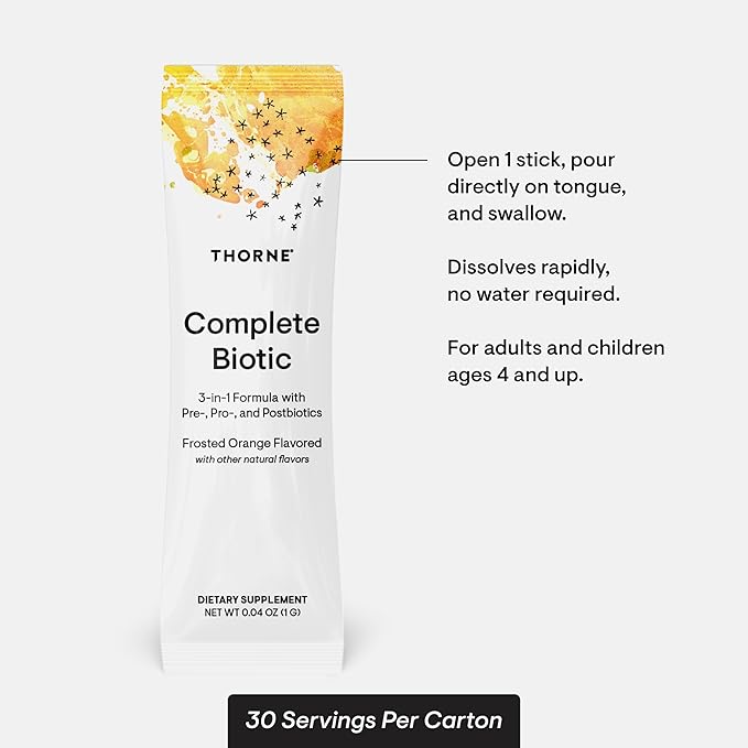 THORNE - Complete Biotic - Probiotic, Prebiotic & Postbiotic for Women, Men & Kids - Supports Gut, Digestive & Immune Health* - Occasional Constipation, Diarrhea, Gas & Bloating Relief* - 30 Servings