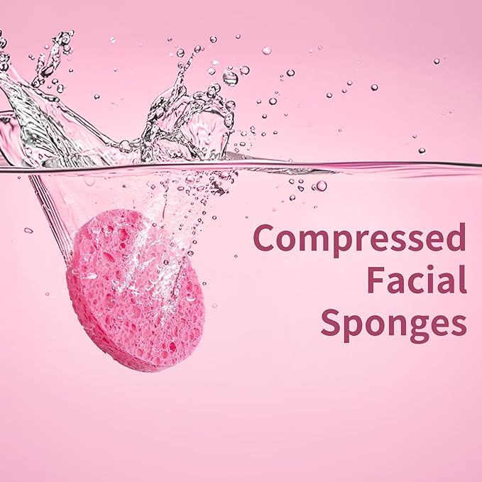 100-Count Compressed Facial Sponges, Natural Cellulose Face Sponges for Cleansing, Exfoliating, Washing face, Makeup Removal, and Spa Use - Travel Skincare Essentials for women