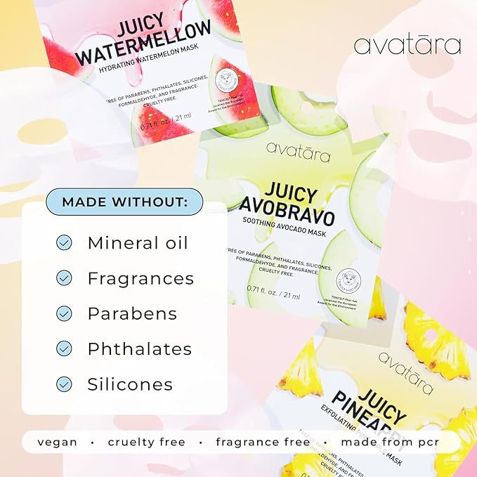 Avatara All-Stars 8-Pack Facial Sheet Mask Variety Pack | Clean K-Beauty Set for Dry, Sensitive, Uneven Skin | Gentle Moisture | Fragrance-Free, Paraben-Free & Cruelty-Free Korean Masks