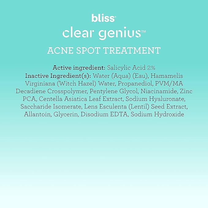 Bliss Clear Genius Acne Spot Treatment – Maximum Strength 2% Salicylic Acid Shrinks Blemishes – Clean, Vegan, Cruelty-Free, 0.5 Fl Oz