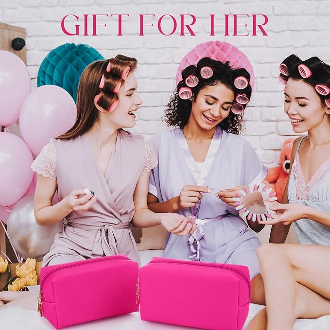 Kigeli 15 Pcs Aesthetic Makeup Bags PU Leather Cosmetic Pouches Waterproof Plain Toiletry Bags Makeup Pouches Bulk for Women Party Gift Travel Storage Organizer(Rose Red)