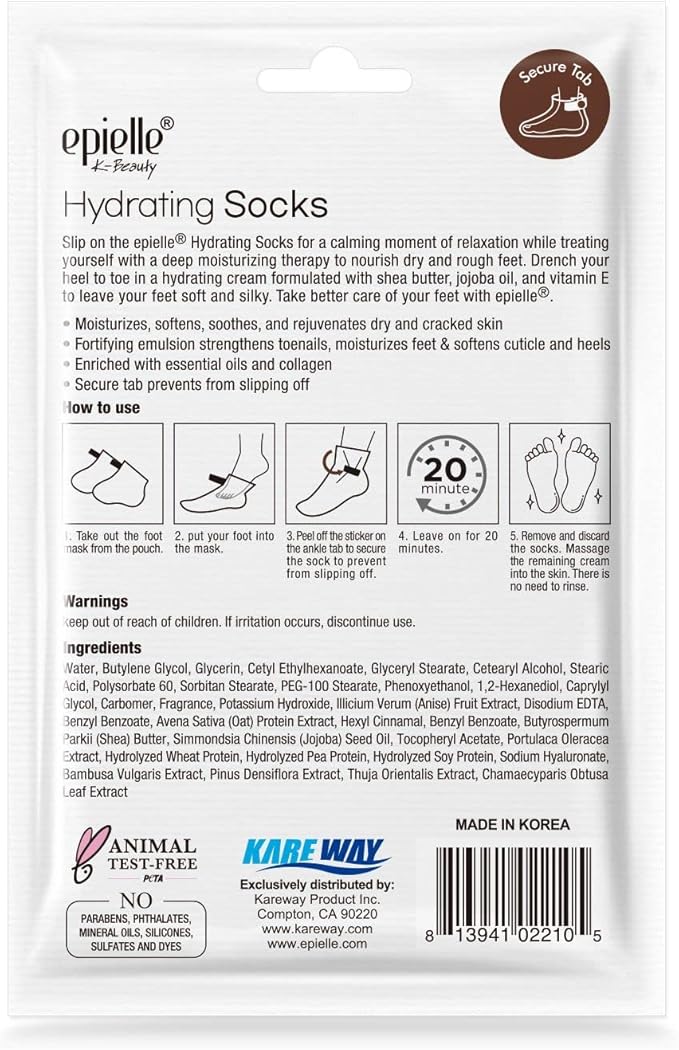 Epielle Hydrating Foot Masks 6 Pairs, Deep Moisturizing Socks for Dry Feet & Cracked Heels, Relieve and Soften with Shea Butter & Jojoba Oil, Korean Skin Care, Spa Set, Self Care Gifts for Women