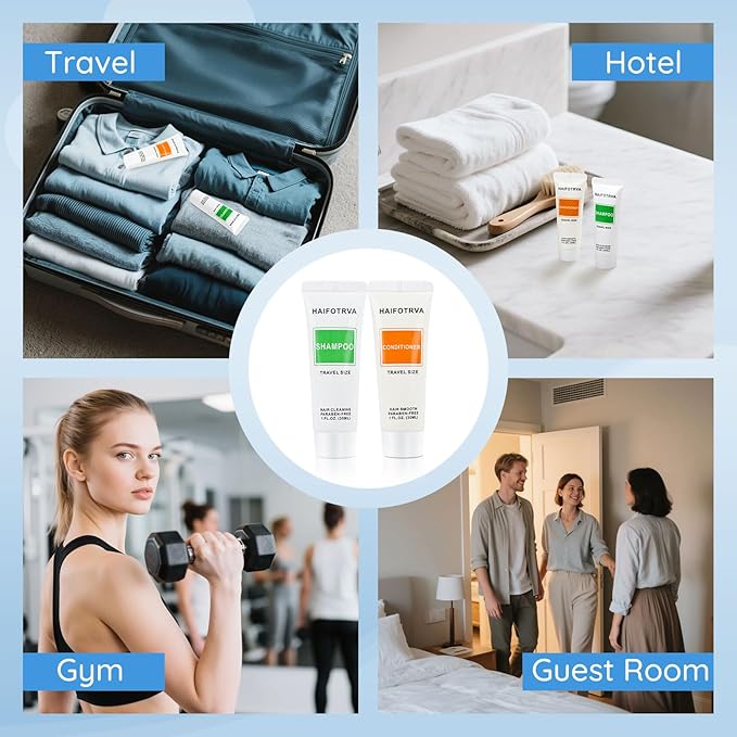 Travel Size Shampoo and Conditioner Bulk Sets Pack of 50,Individually Wrapped 30ml/1 fl oz Small Size Hotel Supplies Portable Toiletries Amenities Bulk for Guests,Travel,Homeless,Charity