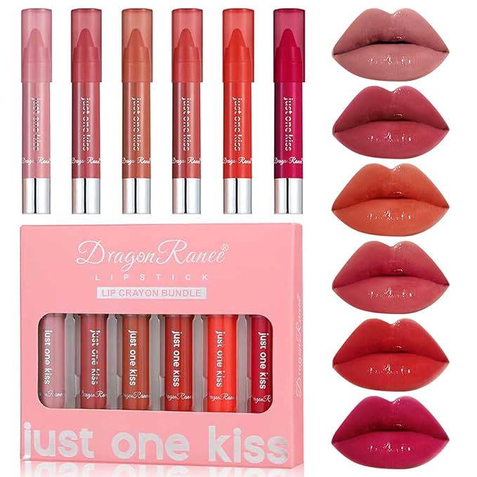 BONNIE CHOICE 6Pcs Moisturizing Gloosy Nude Lipstick Set, Waterproof Long Lasting Non-Stick Cup 24 Hour Nude Mauve Red Lip Crayon Pencil Makeup Lip Liner Pen Set for Women Gifts (Lip Crayon B)