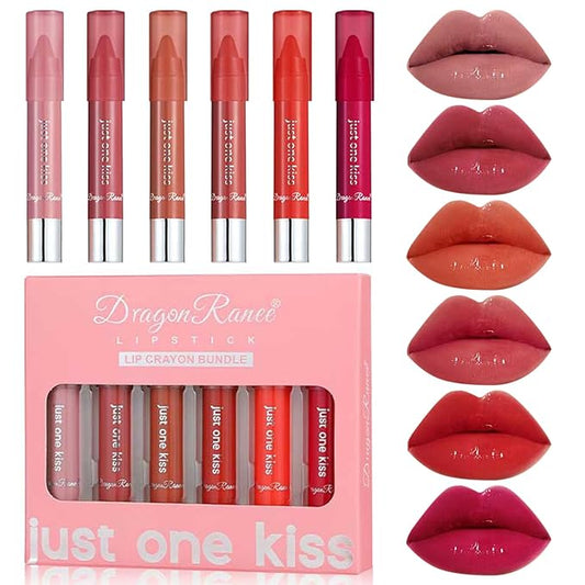 BONNIE CHOICE 6Pcs Moisturizing Gloosy Nude Lipstick Set, Waterproof Long Lasting Non-Stick Cup 24 Hour Nude Mauve Red Lip Crayon Pencil Makeup Lip Liner Pen Set for Women Gifts (Lip Crayon B)