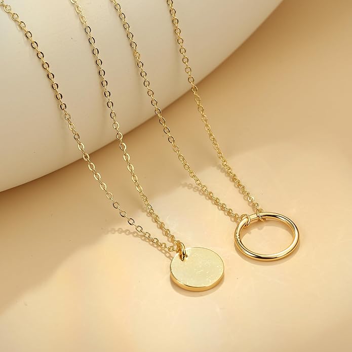 Dainty Gold Heart Necklace for Women - 14K Gold/Silver Plated Cute Heart Handmade Disc Circle Bee Choker Adjustable Necklace for Women Trendy Jewelry