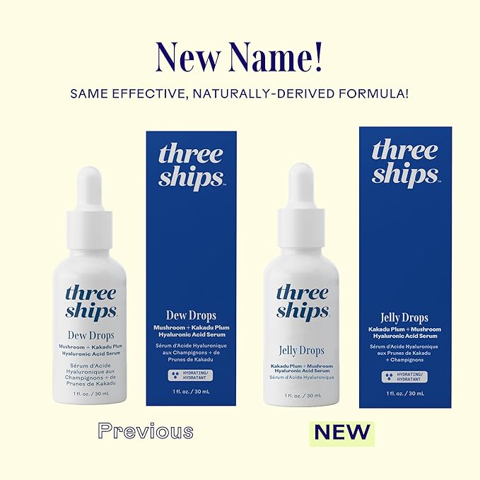 Three Ships - Jelly Drops Kakadu Plum + Mushroom Hyaluronic Acid Serum | Hydrate, Replenish, Plump Skin | Cruelty-Free, Vegan, Paraben-Free, Sensitive Skin Safe (1 fl oz | 30 mL)