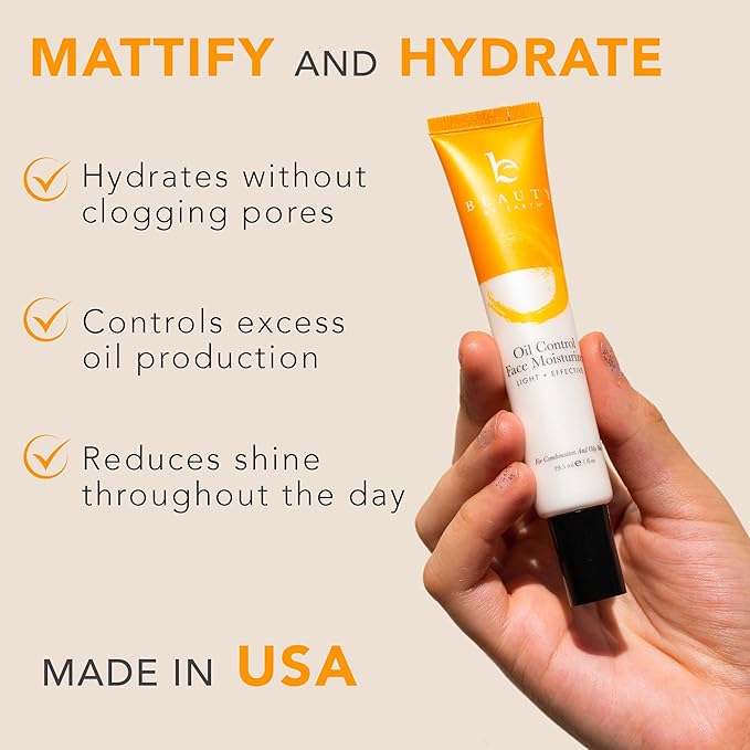Oil Control Face Moisturizer - USA Made with Natural & Organic Ingredients, Lightweight and Mattifying Moisturizer for Oily & Acne Prone Skin, Face Cream with Niacinamide and Hyaluronic Acid