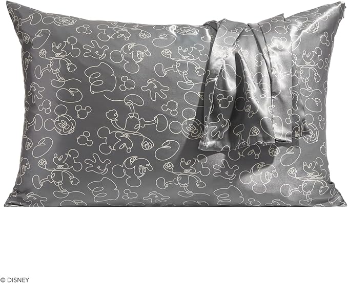 Kitsch & Disney Mickey Mouse Satin Pillowcase with Zipper Softer Than Silk, Cooling Pillow Case for Hair & Skin, Wrinkle-Free, Machine Washable, Queen/Standard 19x26