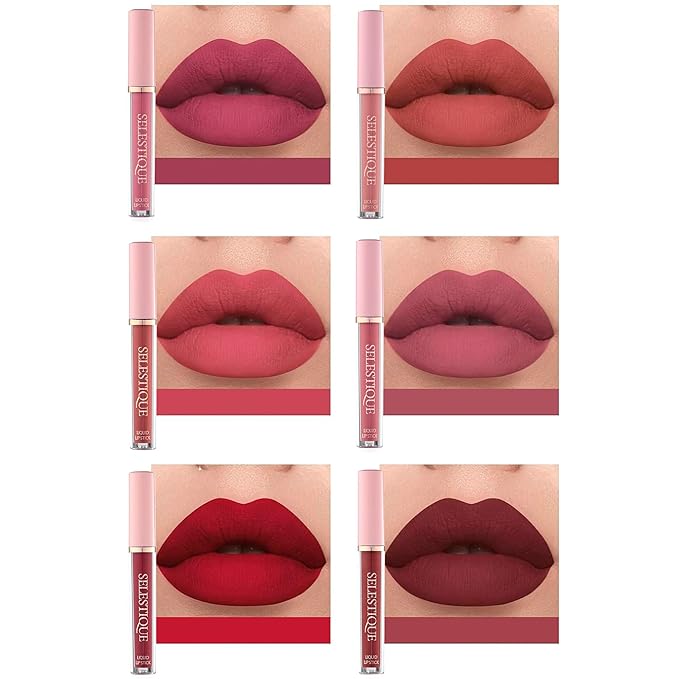 Matte Liquid Lipstick For Women, Set of 6 Colors from Nude to Dark Red, Waterproof Matte Lipstick Long Lasting, Non-Sticky and Fade-Resistant Formula – Lip Makeup Kit for Long Lasting Style, 6 pcs