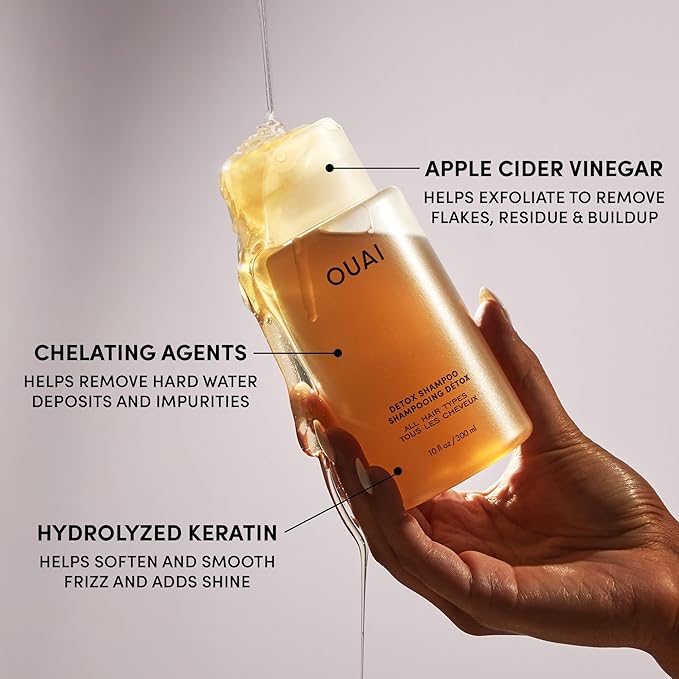 OUAI Detox Shampoo - Clarifying Shampoo for Build Up, Dirt, Oil, Product and Hard Water - Apple Cider Vinegar & Keratin for Clean, Refreshed Hair - Sulfate-Free Hair Care (10 oz)