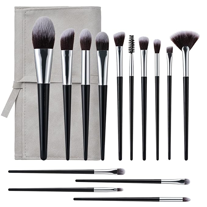Makeup Brushes, 14 Pcs Professional Makeup Brush Set, Eye and Face Foundation Brush Set, Eyeshadow Brushes, Cosmetic Brushes, with PU Bag, Black