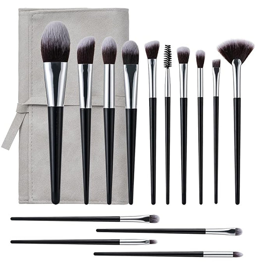 Makeup Brushes, 14 Pcs Professional Makeup Brush Set, Eye and Face Foundation Brush Set, Eyeshadow Brushes, Cosmetic Brushes, with PU Bag, Black