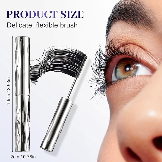 Waterproof Quick Drying Curling Mascara, Upgrade 3D Curling Metal Wands Mascaras Black, Iron Wand Mascaras Metal Mascara Wand No Flaking, No Clumping (A-2Pcs)