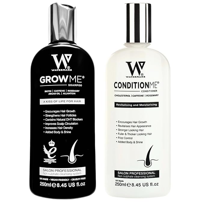 Hair Growth Shampoo & Conditioner by Watermans UK Biotin, Argan Oil, Allantoin, Rosemary, Niacinamide, Lupin. Male & Female Hair Loss Products