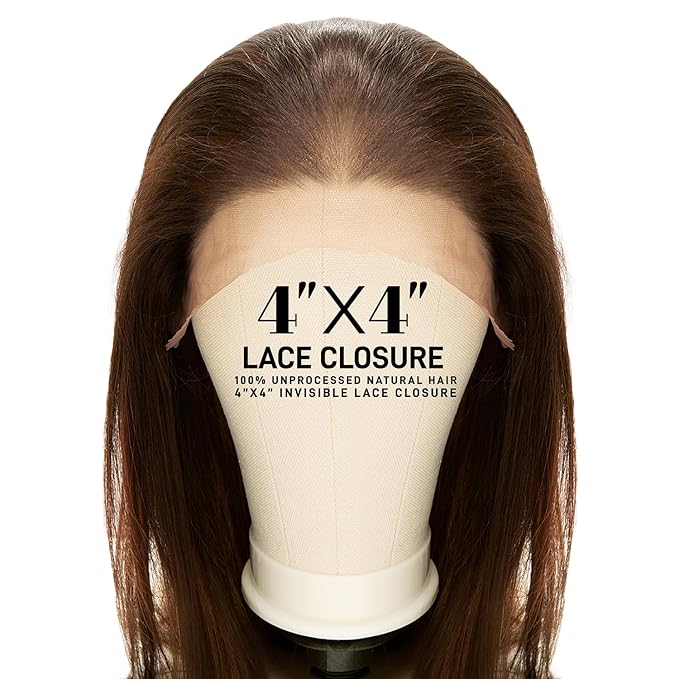 Foxy Silver Lady HD Lace Closure, 4x4 Pre-Plucked Hand-Tied Human Hair Lace Piece, Unprocessed Brazilian Natural Hair, Invisible Seamless Closure Piece, 35g (Natural Brown, 12)