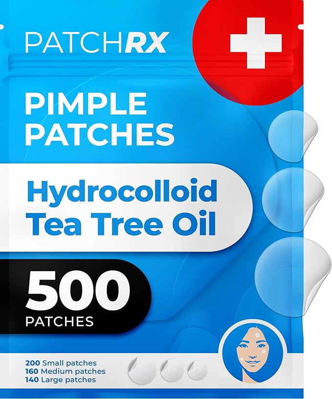 Pimple Patches for Face (500 Patches), Hydrocolloid Acne Patches with Tea Tree Oil, Pimple Patch Pimple Stickers - Hydrocolloid Patch Acne Dots - Acne Pimple Patches For Face - Zit Patches