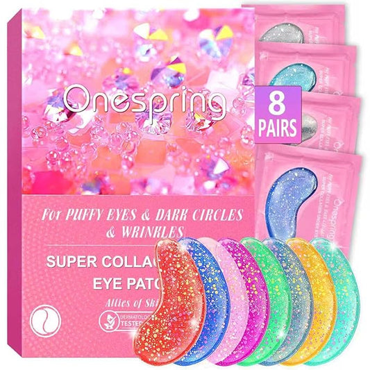 Eye Masks (8 Pairs) - Travel Essentials - Under Eye Patches for Dark Circles, Puffiness, Fine Lines with Collagen, Revitalises and Refreshes Your Skin, Bridesmaid Gifts for Her