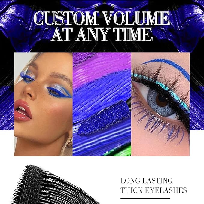 MAEPEOR 5D Silk Fiber Mascara Fuller & Voluminous Colored Eyelash Natural Waterproof Smudge-proof Mascara (04 Blue)