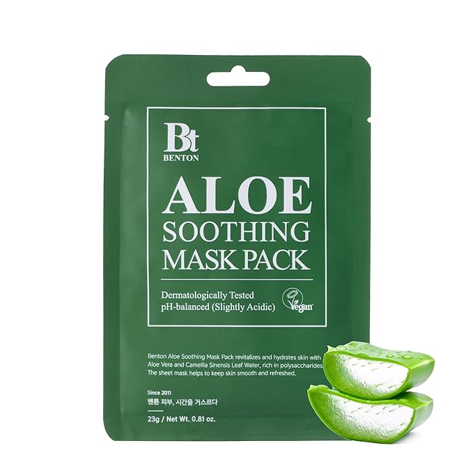 BENTON Aloe Soothing Mask Pack 23g 10 Pack (230g_new) - Aloe & Green Tea Leaf Water Contained Hydrating and Cooling Facial Mask Sheet, Fresh Moisturizing and Cooling Effect