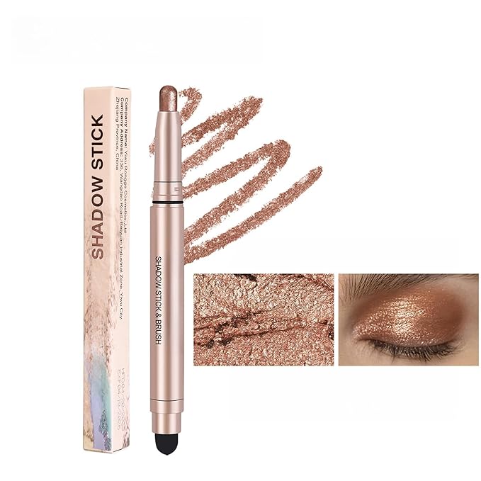 Eyeshadow Sticks Long-Lasting Cream Shimmer Finish Easy Apply with Built-in Smudger Blendable Light Brown