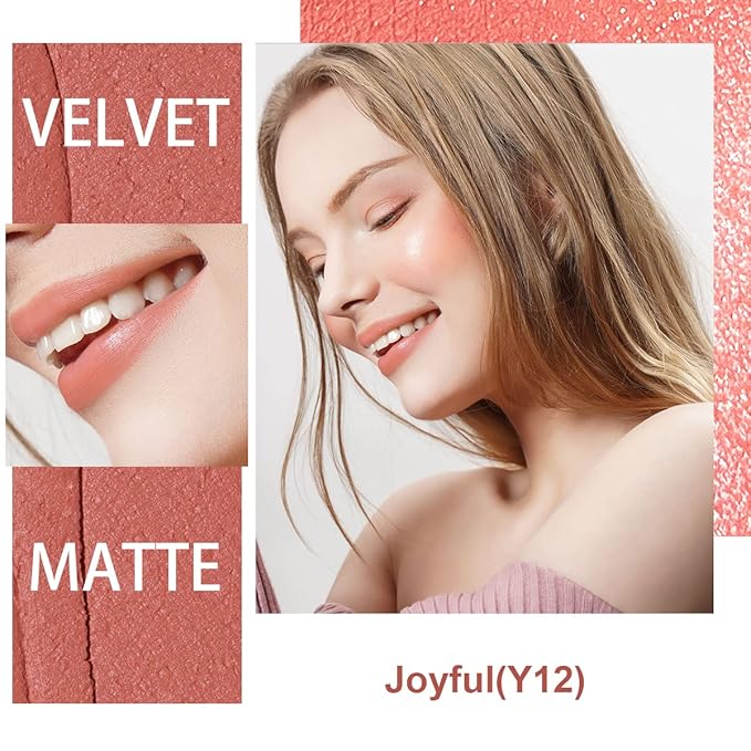 Oulac Nude Matte Lipstick for Women, Lipstick & Blush Duo, Peach Creamy Soft Satin Finish Lipsticks,Moisturising Formula,Rich Color Lightweight, Rose Oil,Vegan & Cruelty-Free| 3.6g (Y12