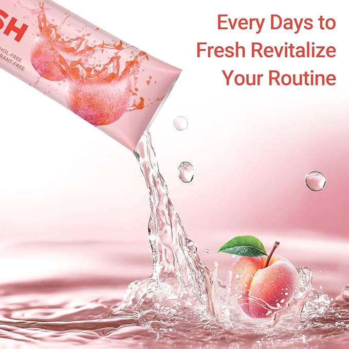 Travel-Size Alcohol & Fluoride Free Peach Mint Mouthwash Packets, 60 Individually Wrapped Portable Packs for Adults, Fresh Breath Peach Mint Flavored Mouthwash for Oral Hygiene, 0.63 Fl Oz Each