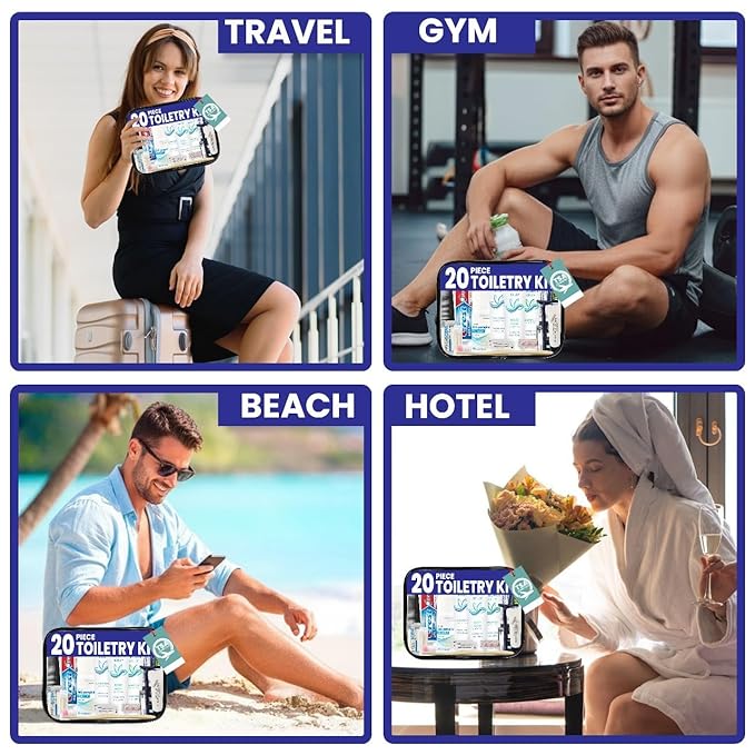 Trektote Bulk Hygiene Kit For Men And Women – (100 Pack) 20 Piece Set Of Travel Size Toiletries, TSA Compliant, Bulk Travel Essentials, Includes Shampoo And Conditioner, Body Wash, Toiletry Bag & More