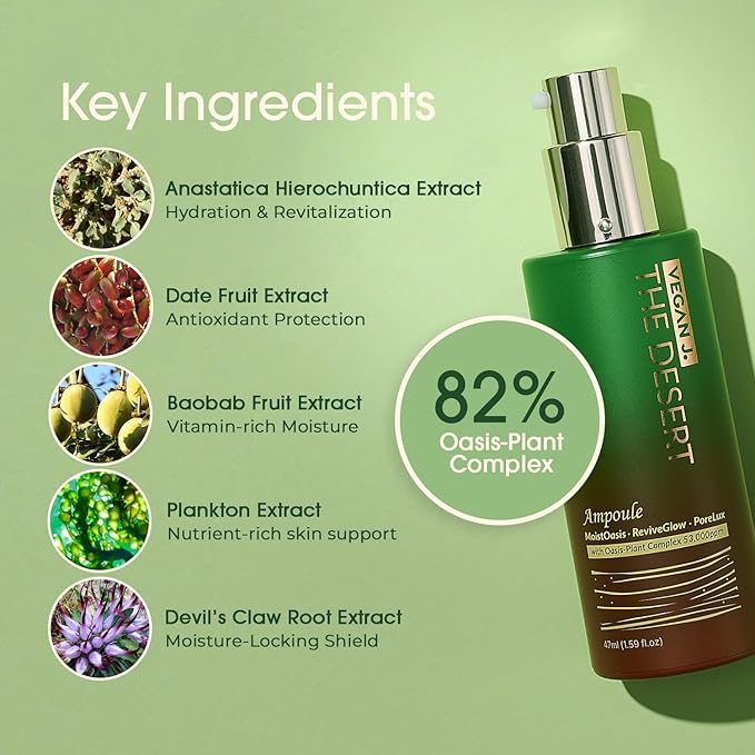 The Desert Ampoule | Intensive Hydration with MoistOasis | 82% Oasis-Plant Complex | Korean Skincare | Kbeauty | Vegan (47ml)