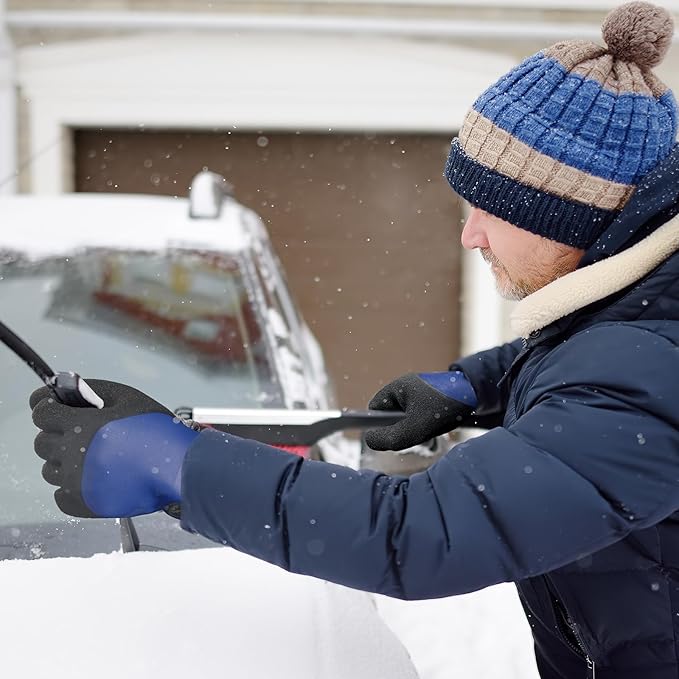 Kebada T2 Waterproof Work Gloves for Men and Women, Thermal Warm Winter Working Gloves, Insulated Freezer Gloves for Cold Weather, 100% Latex Coating, Wrist Closure, 2 Pairs, Blue, Medium