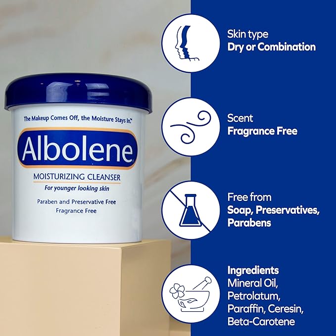 Albolene Moisturizing Cleanser & Makeup Remover Balm - Fragrance-Free Facial Cream for Cleansing & Hydration - Multi-Use Skincare for All Skin Types - No Harsh Chemicals - 12 oz - (Pack of 2)