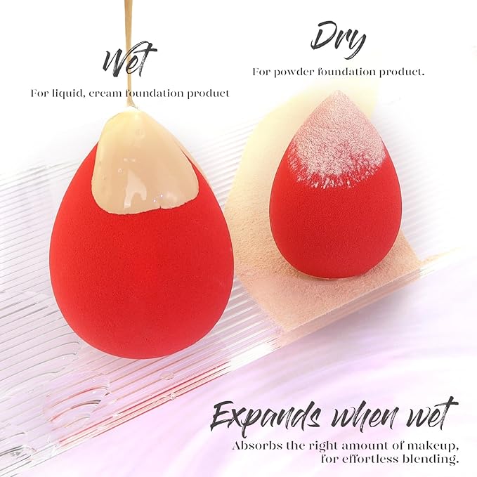 BEAKEY Makeup Sponge Set 5 Pack Micro Porous Low Absorption Soft Latex Free Foundation Beauty Sponges & Blenders for Powder Cream, Stocking Stuffers for Women