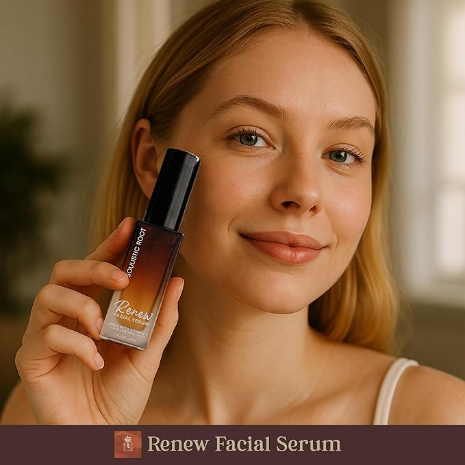 Renew Facial Serum w/Vitamin C & Hyaluronic Acid – Skincare Blend for Face, Sensitive Skin, Brightening Care, Vitamin C Serum for Dark Spots & Even Tone – 1 oz Bottle