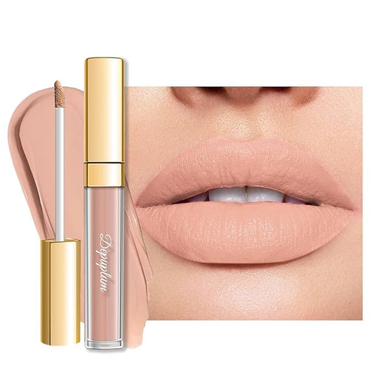 Apricot Lipstick Matte for Women, Nude Long Lasting Lipstick Smudgeproof Liquid Lipsticks, Cruelty Free Lip Makeup (DM25 Latte Nude)