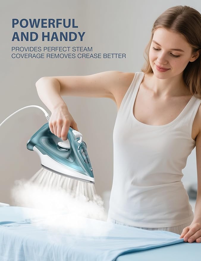 Sundu Steam Iron for Clothes with Rapid Heating Ceramic Coated Soleplate, 1500W with Precise Thermostat Dial, Self-Cleaning, Auto-Off, 15.21oz Water Tank for Home Clothes Ironing Use, green