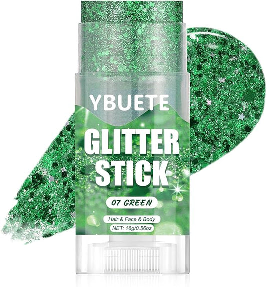 Green Face and Body Glitter Stick for Sparkling Makeup, Hair Glitter Accessories for Women, Highlighting Stick for Fairy Dust Makeup, Cheerful Face Glitter for Festive Parties and Carnivals