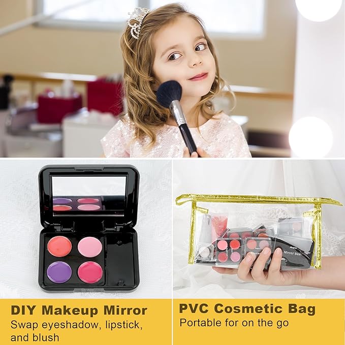 Anpro All-In-One Makeup Kit with Carry Case, Pro Teen Makeup Set, Full Starter Cosmetics Kit with Makeup Brushes, Lipsticks, Eye Shadows Palette, Blushes, Glitter Gel-Yellow Leopard