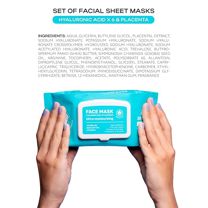 Korean Sheet Masks with Niacinamide & Vitamin C - 30-Pack Premium Face Mask Set - Intensive Hydrating Sheet Mask Collection - Advanced K-Beauty Skincare - Complete Monthly Supply for Daily Face Care