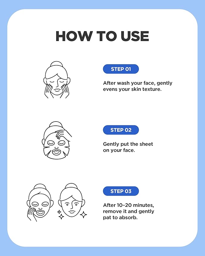 WELLAGE Real Hyaluronic Blue Ampoule Face Mask - Korean Hydratig Mask Moisture Boost with 10,000ppm Ultra-Low Molecular Hyaluronic Acid - Soft Vegan Cashmere Sheet for Sensitive Skin, 5 Sheets