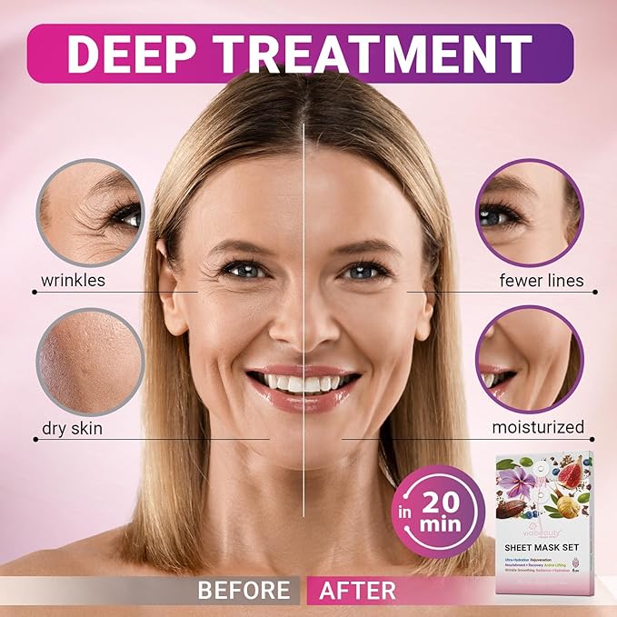 24 Pack of Sheet Face Masks Skincare - Collagen Face Mask Sheets with Hyaluronic Acid, Vitamin C, Snail Mucin - Facial Sheet Mask for Hydrating, Rejuvenating, Moisturizing