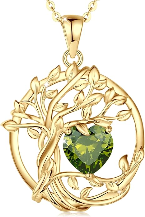 FANCIME Tree of life Birthstone necklace Sterling Silver Pendant Birthstone Necklace Gemstone Anniversary Birthday Jewelry Christmas Gifts for Mom Her Wife