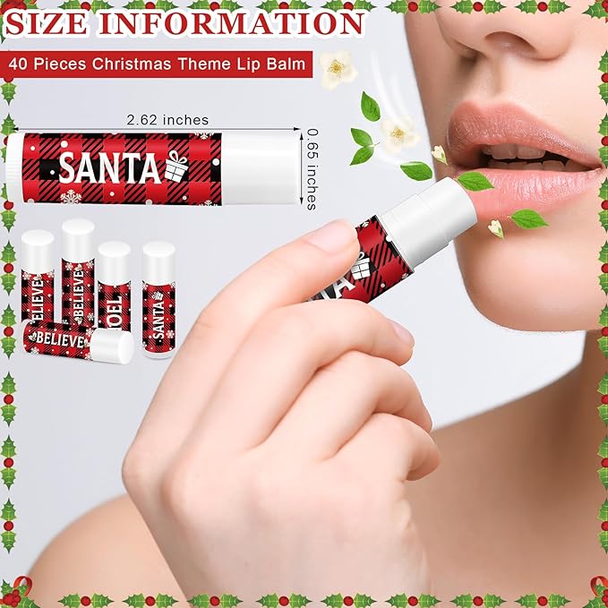 Sosation 40 Pcs Christmas Flavored Lip Balm Bulk Holiday Christmas Stocking Gift Set Celebrate Lip Balm Stick Beauty Lip Care