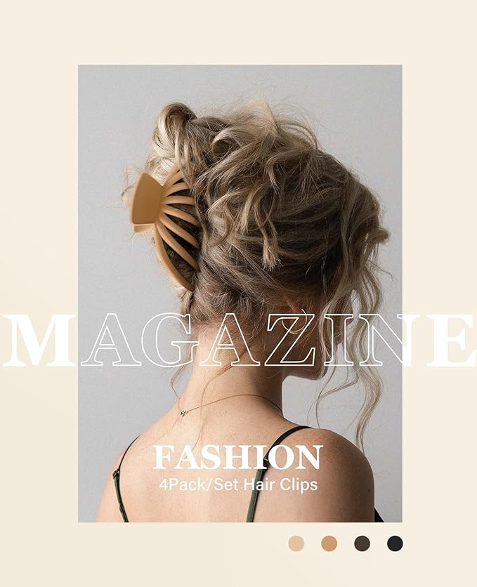 OPAUL Hair Clips for Thick Hair, 4 Pack - Extra Large Hair Claw Clips for Women, 4.75" Hair Accessories for Women Girls Gifts, Neutral 4 Colors: Blonde, Caramel, Chestnut, Black