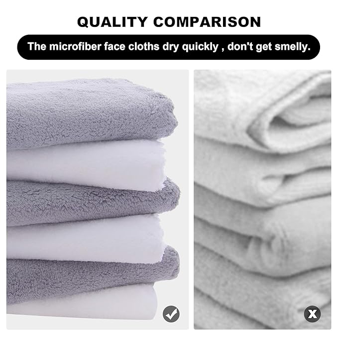 MOONQUEEN Microfiber Facial Cloths Fast Drying Washcloth 12 Pack - Premium Soft Makeup Remover Cloths - Highly Absorbent
