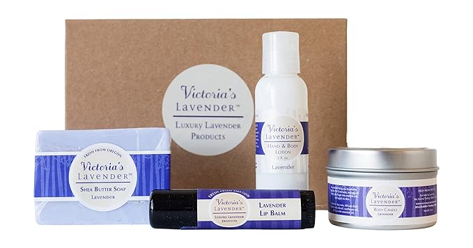 Victoria's Lavender Gift Set - Handmade Soap, Hand & Body Lotion, Lip Balm, Body Candle Luxury Lavender Products, Ideal Pamper Gifts for Women & Spa Gift - Made in the USA Lavender Set