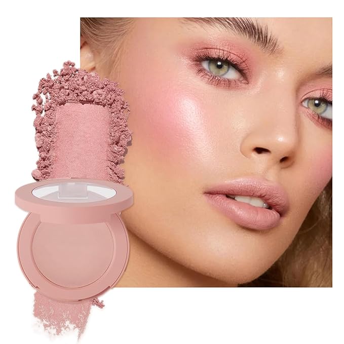 Dusty Rose Pink Matte Powder Blush Palette Cheeks Face Makeup, Achieves an Elegant, Natural Finish, Lightweight, Smooth, and Long-Lasting without Smudging, Suitable for All Skin Tones