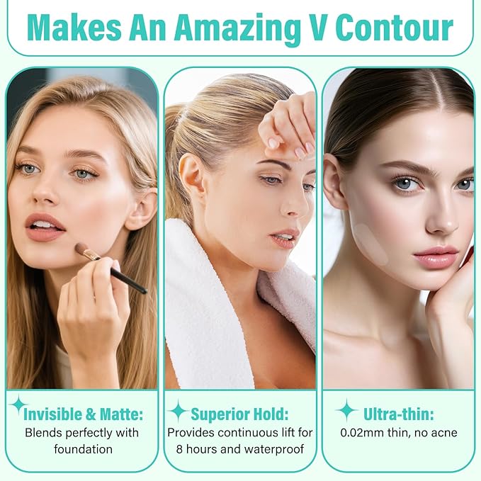 Neck Tape Lifting Invisible, Face Lift Tape Instant Facelift Under Makeup, V Edge Patches Skin Lifter Tapes for Turkey Neck, Loose Sagging Skin, Wrinkle, Jowl, Eye, Double Chin (1 Count (Pack of 200))